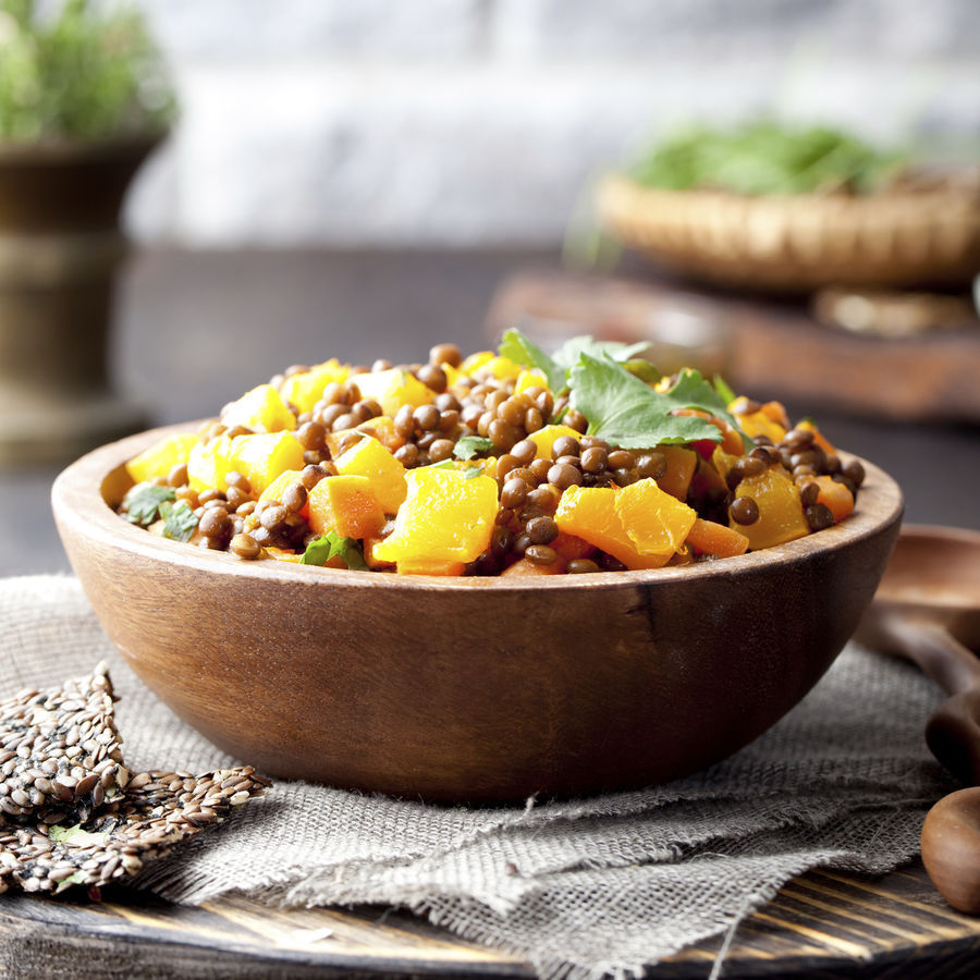 Salade met pompoen en linzen
