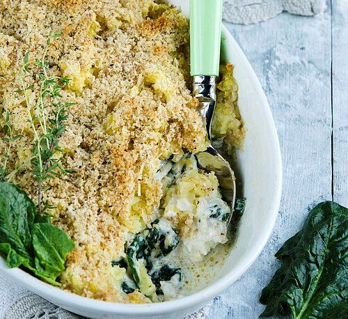 Mediterrane stamppot met verse spinazie en gorgonzola 
