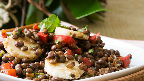 Linzensalade met geitenkaas