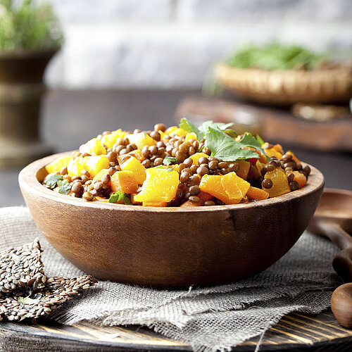 Salade met pompoen en linzen