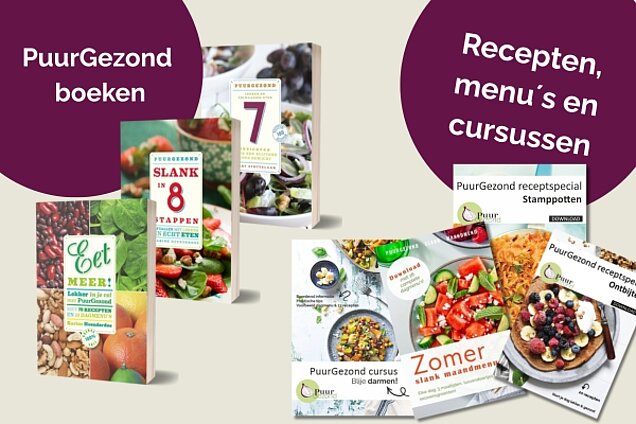 covers van de PuurGezond boeken, menu's, receptenspecials etcetra