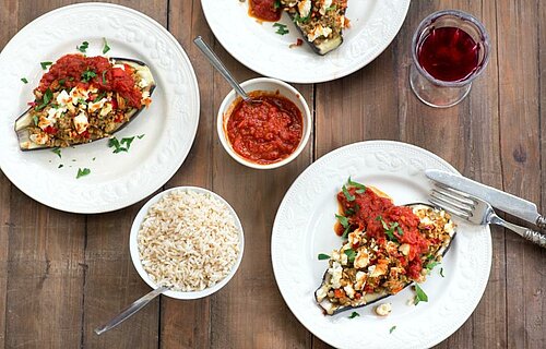 gevulde aubergine met linze