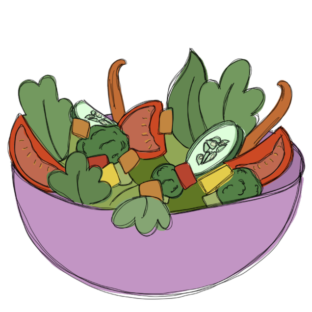 tekening van een kom met een salade erin